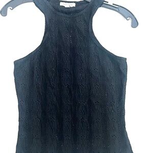 Top Shop High Neck Crochet Lace Tank- Black- Size Small